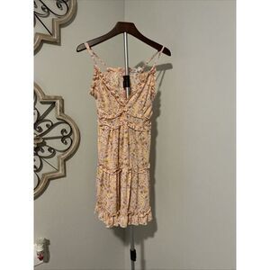 Iris Ruffled Spaghetti‎ Adjustable Straps Light Orange Floral Sz M